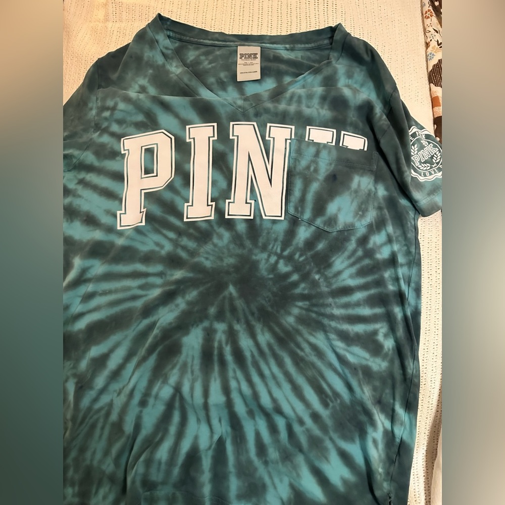 Pink V-neck Blue TieDye Shirt